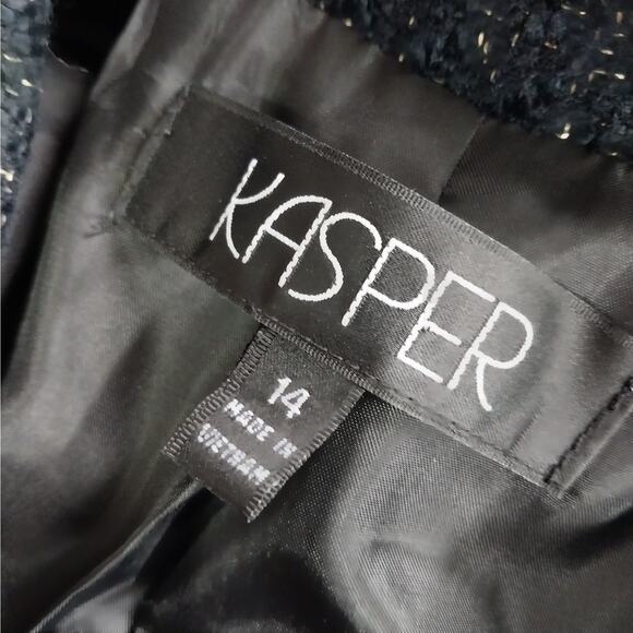 NWOT! KASPER! BLACK & SILVER METALLIC PLAID NUBBY FINISH SKIRT SUIT SET! SZ 14 - Picture 11 of 13